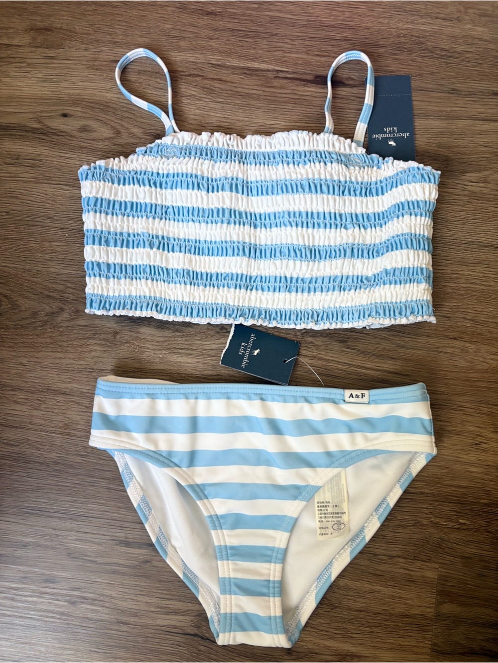 Abercrombie Kids Girls Blue and White Striped Smocked Bikini Swimsuit Set 5/6